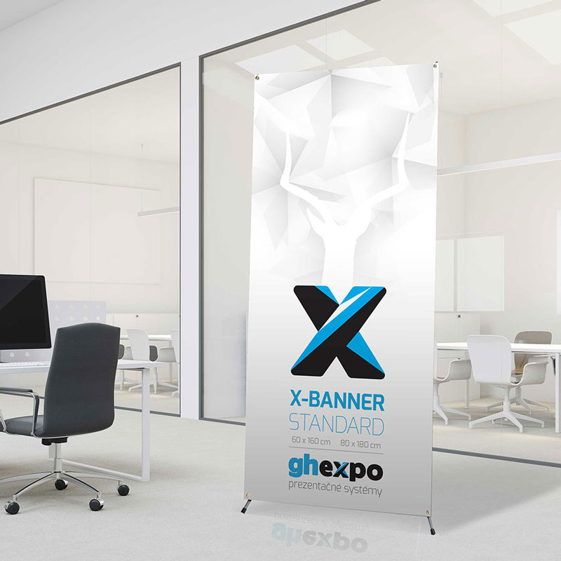 X-bannery sú rýchlym a efektívnym spôsobom na prezentáciu vašej firmy. Prezrite si aj našu ponuku mini X-bannerov, ktoré sú vhodné napríklad na stôl.
